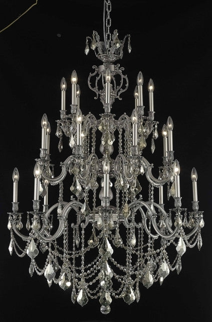 C121-9524G38PW-GT/RC By Elegant Lighting Marseille Collection 24 Light Chandeliers Pewter Finish