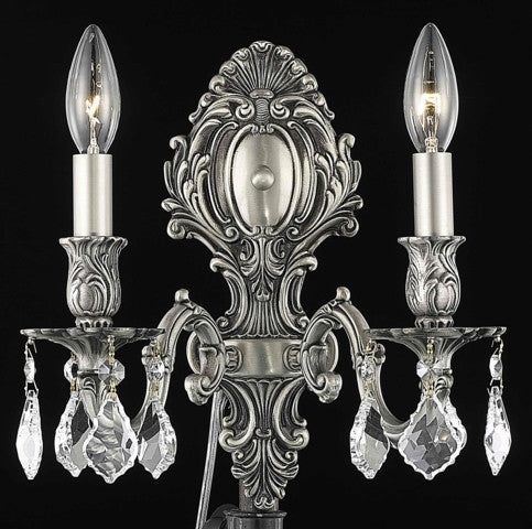 C121-9602W10PW/RC By Elegant Lighting Monarch Collection 2 Light Wall Sconces Pewter Finish