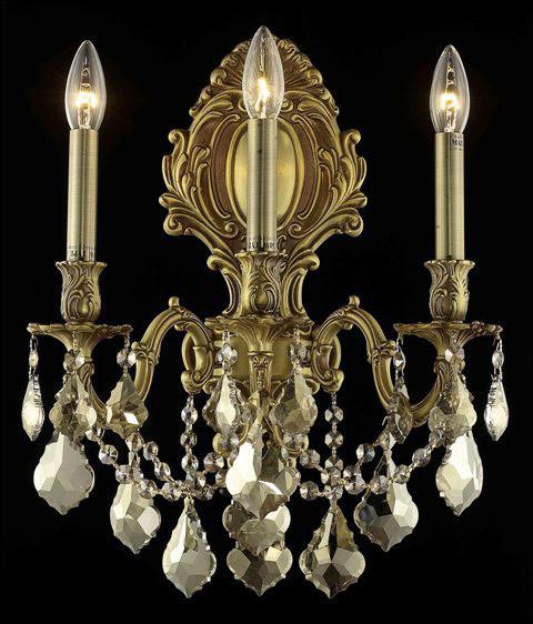 C121-9603W14FG-GT/RC By Elegant Lighting Monarch Collection 3 Light Wall Sconces French Gold Finish