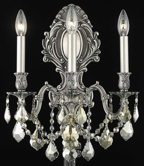 C121-9603W14PW-GT/RC By Elegant Lighting Monarch Collection 3 Light Wall Sconces Pewter Finish