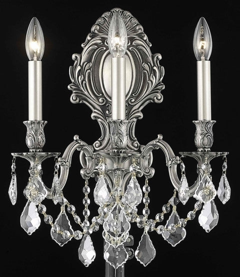 C121-9603W14PW/RC By Elegant Lighting Monarch Collection 3 Light Wall Sconces Pewter Finish