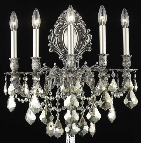 C121-9605W21PW-GT/RC By Elegant Lighting Monarch Collection 5 Light Wall Sconces Pewter Finish
