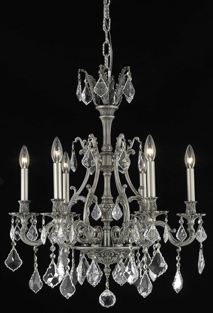 C121-9606D24PW/RC By Elegant Lighting Monarch Collection 6 Light Chandeliers Pewter Finish