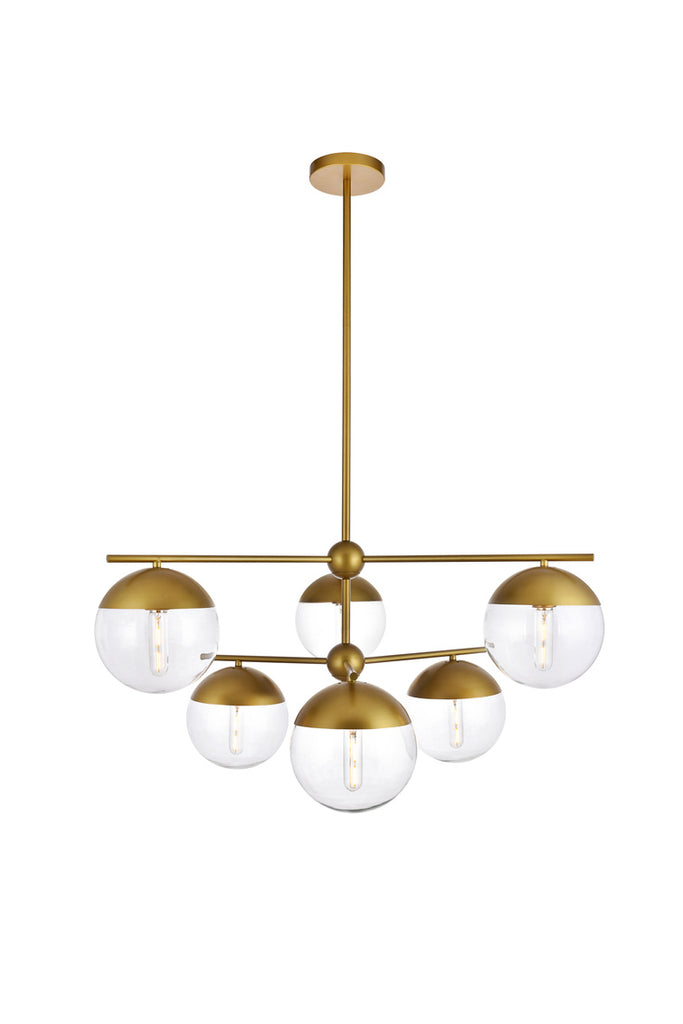 ZC121-LD6145BR - Living District: Eclipse 6 Lights Brass Pendant With Clear Glass